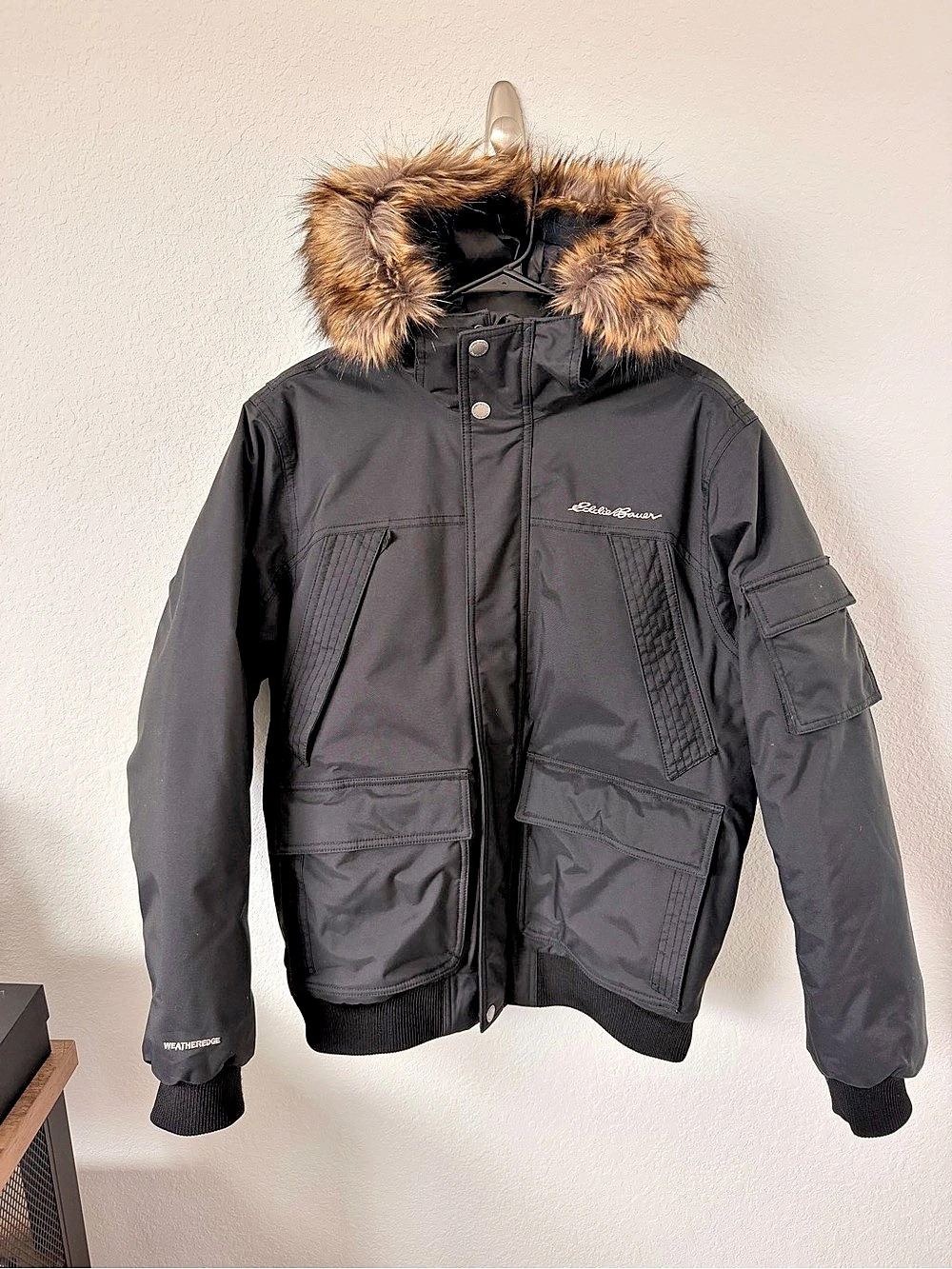 Eddie Bauer Men's Black & Brown Hooded Jacket Size Medium